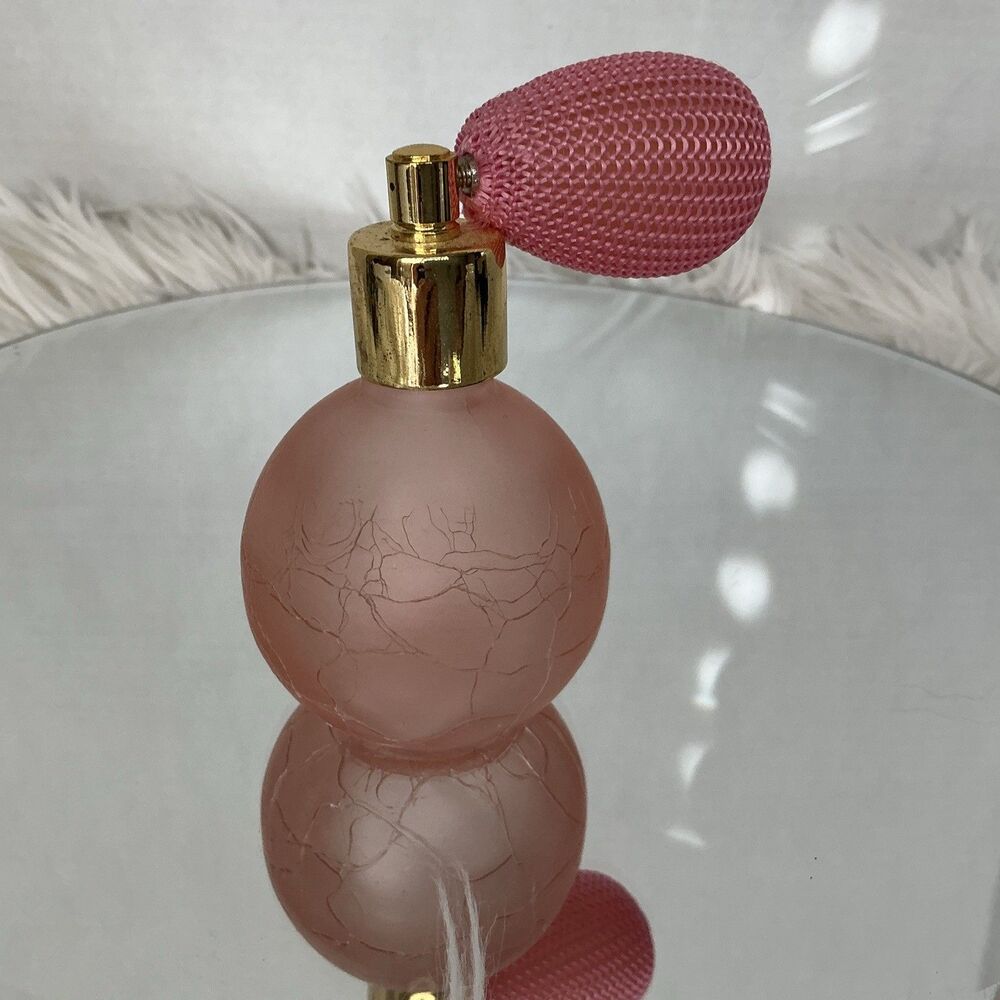 VTG  Oskar Karla Attributed Frosted Crackle Pink Glass  Perfume Atomizer Austria